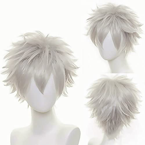 YEESHEDO Unisex-Perücke, kurzer Bob, Anime, Cosplay, volle natürliche Schicht, glatt, flauschiges Haar, Kostüm, Party, Verkleidung, Karneval, Mottoparty Perücke(Silbergrau)