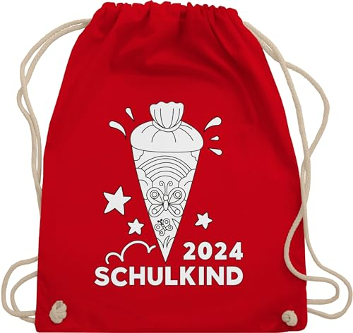 Turnbeutel Rucksack - Schulanfang & Einschulung Geschenk - Schulkind Schultüte 2024 Regenbogen zum ausmalen - Unisize - Rot - beutel stoff schulbeutel mädchen 1. klasse 1 schultag stoffbeutel