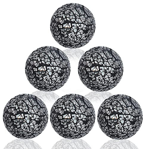 Kesywale 6PCS Decorative Balls Set 2.4 Inches/ 6cm Small Mosaic Spheres Glass Orbs Decorative Balls for Centerpiece Bowls Vases Fillers Dining Coffee Table Wedding Party Decor (Black)