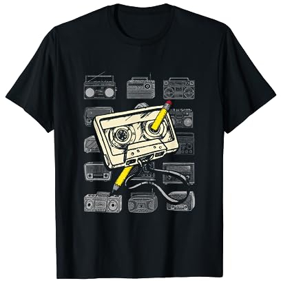 Kassette Bleistift Vintage Geschenk 80er 90er Radio Retro T-Shirt