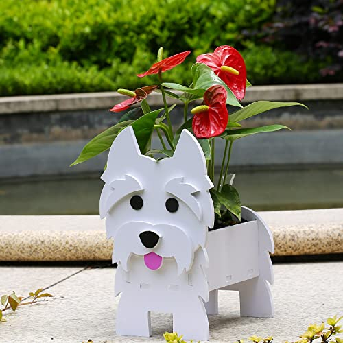 Gochoi Small Westie Gifts Dog Planter,PVC Animal Plant Pots Outdoor Indoor Garden Planters for Succulent,Cute Rectangular Plant Flower Pots Decor S Westie