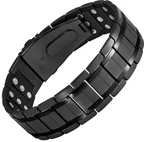 Jeracol Lymphe Detox Titanium Steel Magnetic Bracelet for Men with 3x Ultra Strong 3500 Gauss Magnets Lymphatic Drainage Magnetic Bracelet for Valentine‘s Day with Removal Tool and Gift Box