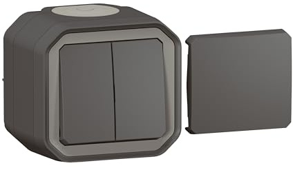 LEGRAND, Plexo New 5-in-1-Feuchtraum-Aufputz-Doppelwechseltaster, Doppelwechselschalter, Wechselschalter+Taster mit Wechselkontakt, Wechselschalter & Wechseltaster, IP55 - IK07, Farbe: Anthr., 069789L