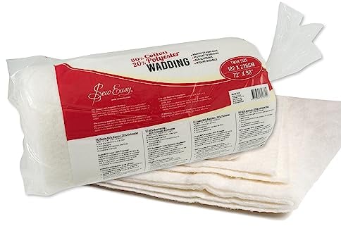 Sew Easy Quilting Batting Wadding 80% Cotton 20% Polyester Washable, Twin Size 182.9 x 228.6cm 72 x 90” (NLW.202)