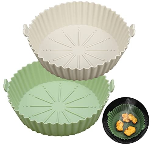 Smilcloud 2 Pcs Air Fryer Silicone Liner, 5.3 Inch Round Silicone Pot Baking Pan Air Fryer Paper Liners Replacement Round Silicone Mats Air Fryer Basket for Oven Microwave Home Kitchen