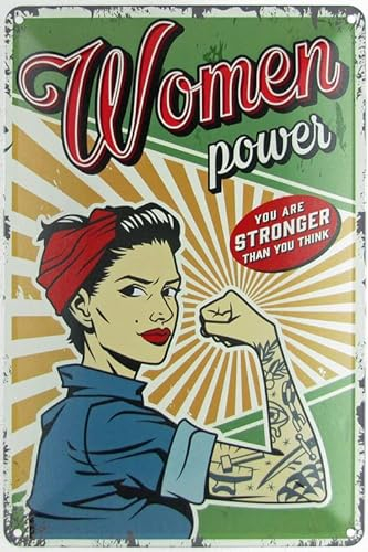 mrdeco Metall Schild 20x30cm gewölbt Pinup women power Girl stronger Deko Blechschild Tin Sign