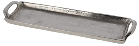 Tablett Dekotablett Silber Metalltablett Metall massiv Kerzentablett Teller Kerzenteller 30x12 cm
