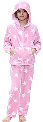 A2Z 4 Kids Girls Stars Print Fleece Pyjamas Extra Soft Loungewear - PJS 205 Zip Stars Pink 5-6