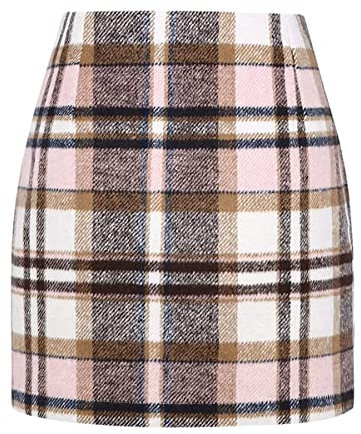 seiveini Mini Jupes Femmes Élégante Plaid Jupe Décontractée Jupe Trapèze Skinny à Carreaux Jupes Crayon Taille Haute à Imprimé Écossais A Rose L
