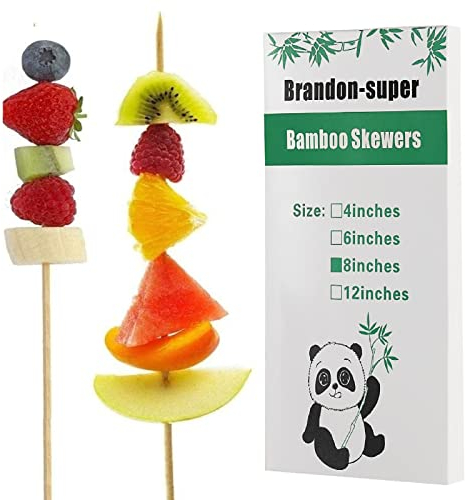 Brandonsuper 100 Natur BBQ Bambus Spieße für Shish Kebab, Grill, Aperitif, Obst, Getreide, Schokolade Brunnen, Cocktail, Mehr Größe Choices 20cm