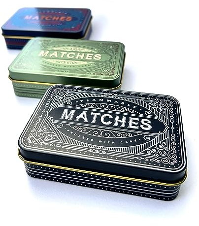 TINIT Matches Tin - Match Storage Box Metal Tin Matchbox Holder Candle Holder Lighter Gift Present (Black)