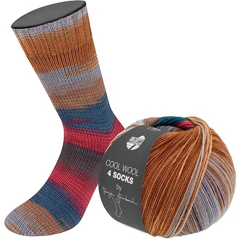 LANA GROSSA Cool Wool 4 Socks Print | Bedrucktes Merino-Sockengarn aus mehrfach verzwirnten Einzelfäden | Handstrickgarne aus 75% Schurwolle | 100g Wolle zum Stricken & Häkeln | 420m Garn FB 7798
