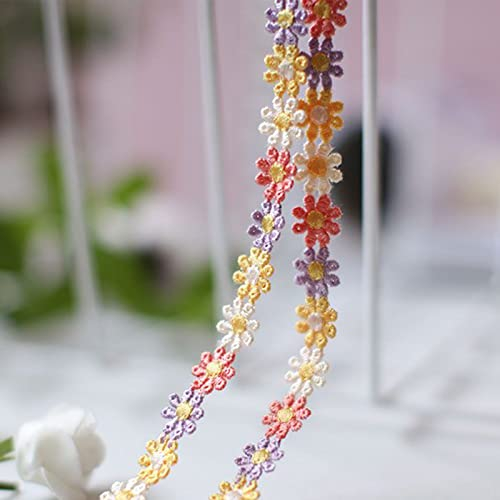YIEUR 7.5 Yard Spitzenband Blumen bunte, 12mm Spitzenborte Blumen Dekoband Tischdeko Geschenkband Hochzeit, 1 Strang Zierband Stickerei Spitzenborte Blumenband für Handwerk Nähen Deko (Kamille-A)