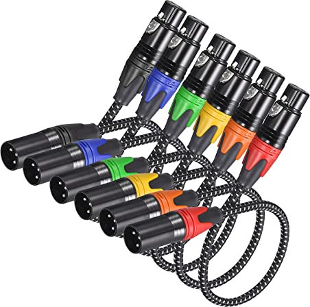 Patikil XLR Cables - 1.2ft 21AWG Nylon Braided Speaker Patch Cables - 3-Pin Male to Female Cords for Mic Mixer Pack of 6