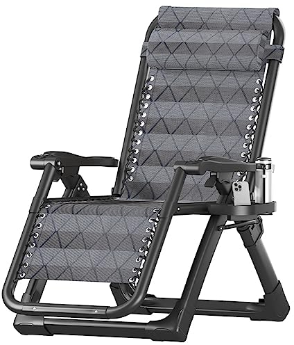 ZFF Relaxsessel Mit Kopfkissen Liegestuhl Klappbar Mit Getränkehalter Und Verstellbare Rückenlehne Sonnenliege Hochlehner Gartenliege Für Strand Terrasse Camping Draußen Und Drinnen