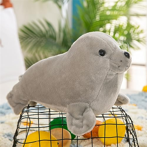 Hava Kolari Plüschtier Robbe Meerestier Kissen Plüsch Siegel Plüschtier Kuscheltiere Robben Stofftier Weiches Kissen Seal Plüschtier Sofakissen für Kinder (Grau,23cm)
