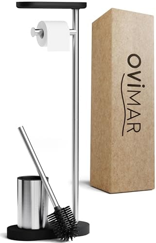 ovimar Set da toilette in piedi 3 in 1 Lagemade in argento | Set da toilette con spazzola in silicone, portarotolo e porta smartphone | Molto salvaspazio | Organizzatore da bagno in acciaio inox