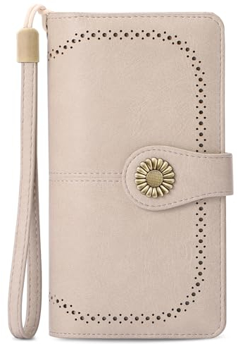 TEUEN Damen Geldbörse Groß, RFID Blocker Portemonnaie mit Leder, Retro Vintage Design, Handy- und Münzfach