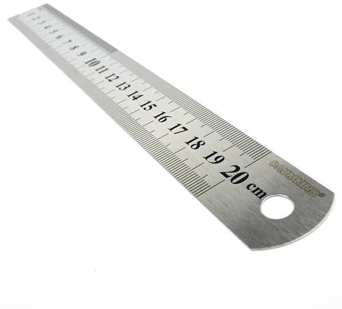 DAUMKINO® Edelstahl Lineal, Skala metrisch/imperial vielseitig einsetzbar in Hobby, Schule und Beruf stets dabei in Tornister und Tasche (Metall, 20 cm)