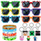 Philoctes Pixel Party Mitgebsel Kindergeburtstag, 6 Pixel Brille, 6 Pixel Armband, 6 Schlüsselanhänger für Kinder, Miner Gamer Kindergeburtstag Mitgebsel Bergbau Stil für Kinder Geschenke Deko