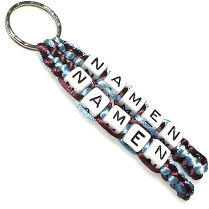 Schlüsselanhänger/Taschenbaumler mit Namen gestrickt geflochten  Für TRABZONSPOR Fan  Bordeauxrot Skyblau/Unisex/Personalisiert