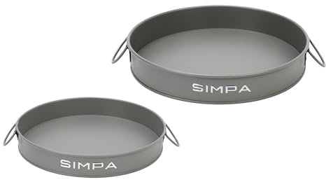 simpa Round 2PC Metal Colour Serving Trays Set with Handles, 30cm & 25cm Diameter Trays - Matt Grey