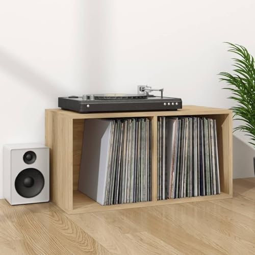 Gecheer Contenitore per Vinili,Mobile Porta Vinili Moderno,Libreria da Scrivania,Libreria da Tavolo Salvaspazio con 2 Cube,Cassetta per Vinili,Contenitore per Dischi,Rovere 71x34x36 cm Legno