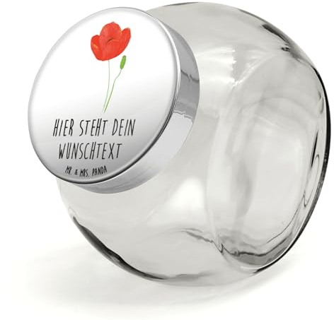 Mr. & Mrs. Panda Personalisiertes Bonbonglas Blume Mohnblume L 870ml - Personalisierte Geschenke, Sommer Deko, Respekt, Teedose, Glasdose,