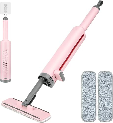 Genérico Trapeador Portátil Autoexprimible, Trapeador Planos Giratorio con Cepillo para Grietas Y 2Almohadillas De Microfibra Reutilizables, para Uso Húmedo Y Seco para Baños, Cocinas, Escritorio