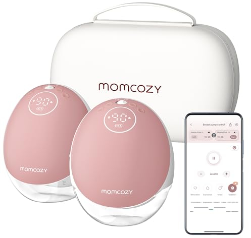 Momcozy Mobile Flow Breast Pump Hands Free, M9 App Discreet Control with Personalized Multi-Modes & 15 Levels, Independent Breastmilk Storage, Wearable Breast Pump M9 24mm (Cozy Red, 2 Count)