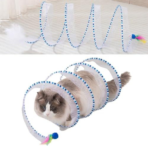 Bimhayuu Spiral Tunnel Katzenspielzeug - Selbstspiel Jagdspielzeug für Indoor Katzen - Blau
