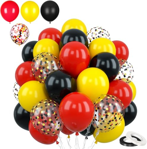 60Pack 12Inch Red Yellow Black Balloons Set,Thick Latex Party Balloons Racing Car Balloons Red Black Yellow Confetti Balloon Helium Balloons for Boys Birthday Racing Car Party Decorations