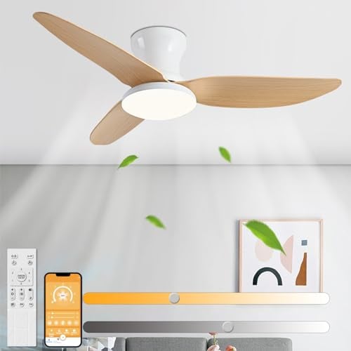 ANKBOY Ventilatore da Soffitto con Luce e Telecomando, 107cm Lampadario Ventilatore Silenzioso LED 60W Dimmerabil, 6 Velocità Reversibile Fan Inverno e Estate, Timer, Grana Chiara del Legno