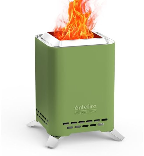 Onlyfire 2 en 1 Brasero Exterieur de Jardin Chauffage Foyer Poêle, Braséro de Jardin à Bois avec Support de Pot & Sac de Transport für Granulés/Bois, Foyer Carré pour Terrasse Patio, Vert