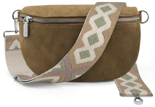 ARTVALL - Umhängetasche Wildleder Tasche Handtasche Velours Bauchtasche Klein mit Schultergurt Design Taschenband abnehmbar verstellbares Riemen Crossbody Bag Echt Ledertasche Damen mit Reißverschluss