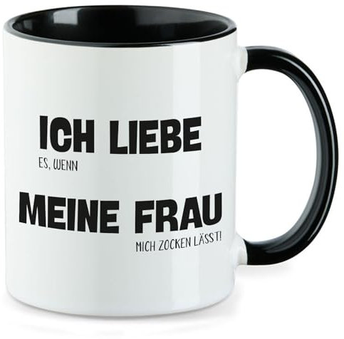 Huuraa Kaffeetasse Liebe es wenn meine Frau mich zocken lässt Geschenk 330ml Schwarz Liebe es wenn Präsent
