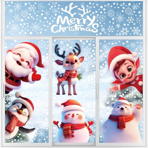 SULOLI Vetrofanie Natalizie per Finestre,8 Fogli Adesivi per Finestre Riutilizzabili,3D PVC Adesivi Rimovibile,Decorazioni Festa di Natale