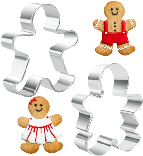 Orapink Set di formine per biscotti a forma di omino di pan di zenzero, 2 pezzi, a forma di omino di pan di zenzero, in acciaio inox, a forma