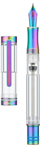 Asvine V200 Titan-Füllfederhalter, Vakuumfüllung, Regenbogen-Iridium, extra feine Feder, transparentes Demonstrator, Acryl, mit Stiftetui und Schraubenschlüssel