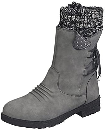 Pizzo da donna Spessore polpaccio Stivali retrò Scarpe Casual Vintage con tacco Stivali da donna Medi Taglia 38, grigio., 38 EU