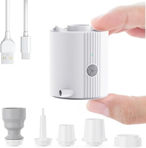 Mini Bomba de Aire Eléctrica, Bomba Portátil con 5 Boquillas, Recargable para Inflar y Aspirar para Cama de Aire, Boya, Bolsa de Vacío para Ropa