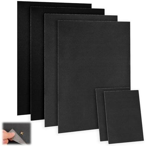 6 Stück Kunstleder Selbstklebend, Leder Reparatur Set Schwarz, 4er 20x30 cm+2er 10x20 cm Lederflicken Selbstklebend, Premium Leder Selbstklebend Patch für Sofas Autositze Möbel Leder Reparatur