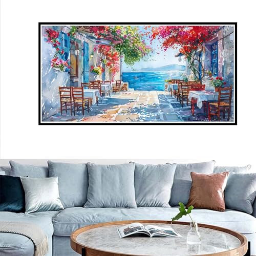 Petite Ville Peinture par Numéros pour Adulte, Peinture Numero Bord De La Mer Peinture Numero Enfant Loisir Dreatif, DIY Peinture Acrylique avec peintures et 3 pinceaux, Decoration Murale, 30x60cm