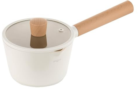 FLORINA Nube cacerola de aluminio | 16 cm | 1,6 l | Apta para inducción | Revestimiento cerámico resistente a los arañazos | Mango suave al tacto con efecto madera | Para todo tipo de placas