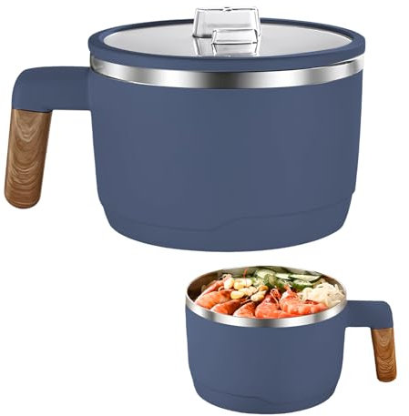 Dewocke 1200ml Ramen Bowl with Handle and Lid, Instant Ramen Bowl, Stainless Steel Ramen Bowl, Double Insulated Sealed Pasta Bowl, Ramen Soup Bowl for Dorm, Small Kitchen, Office