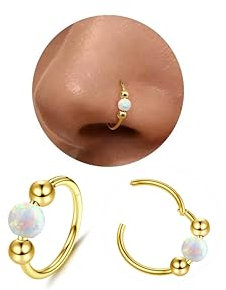 Diamday Opal Nasenpiercing Nasenring Hoop Piercing Ohr Chirurgenstah Piercing Nase Septum Ringe Nasenring Nostril Silber Gold Helix Ring Tragus Conch Clicker lippenpiercing Schmuck 20/18/16G 8/9/10MM
