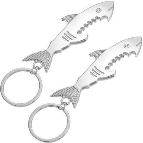 Wanmu 2Pcs Shark Bottle Opener, Keychain Beer Opener Tool, Bottle Opener Key Chain Ring, Creative Metal Corkscrew Shark Beer Bottle Opener