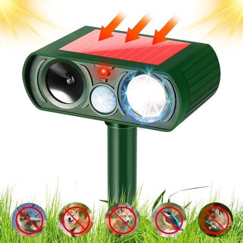 Katzenschreck für Garten, Ultraschall Solar Wasserdichter LED-Blitzlich PIR-Bewegungsmelder Marderschreck Auto Marderabwehr Katzenabwehr Waschbär Abwehr Hundeschreck Tierabwehr Tiervertreiber Draußen