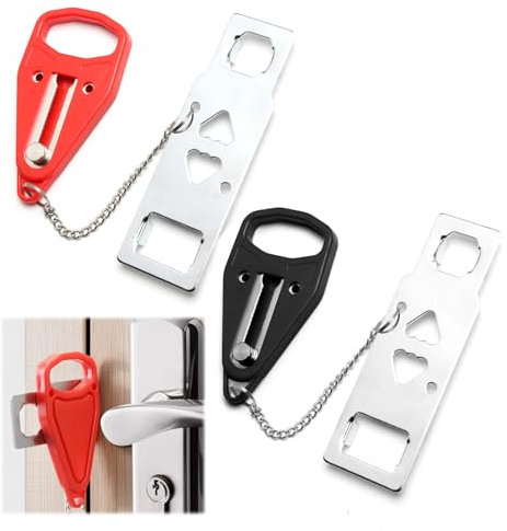 Cerradura Portatil Puerta Viaje, 2pcs Pestillo De Bolsillo Cerrojo Puerta Sin Agujeros Acero Inoxidable Con Bolsa De Almacenamiento Seguro Puerta Desde El Interior Para Hotel Hogar Apartamento Dormito