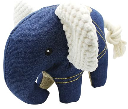 Paulde Dog Toy - Durable Denim and Jute Elephant with Rope & Squeaky Function